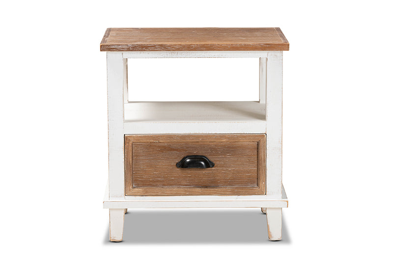 Baxton Studio Glynn Rustic Farmhouse Weathered Two-Tone White and Oak Brown Finished Wood 1-Drawer Nightstand
