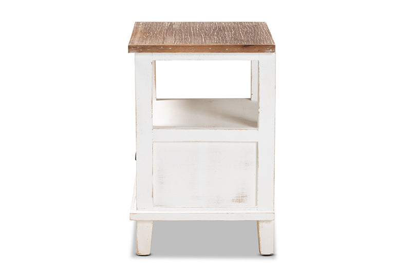 Baxton Studio Glynn Rustic Farmhouse Weathered Two-Tone White and Oak Brown Finished Wood 1-Drawer Nightstand
