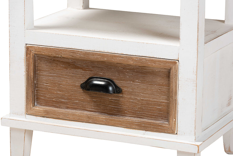 Baxton Studio Glynn Rustic Farmhouse Weathered Two-Tone White and Oak Brown Finished Wood 1-Drawer Nightstand