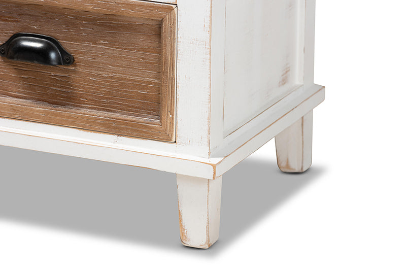 Baxton Studio Glynn Rustic Farmhouse Weathered Two-Tone White and Oak Brown Finished Wood 1-Drawer Nightstand