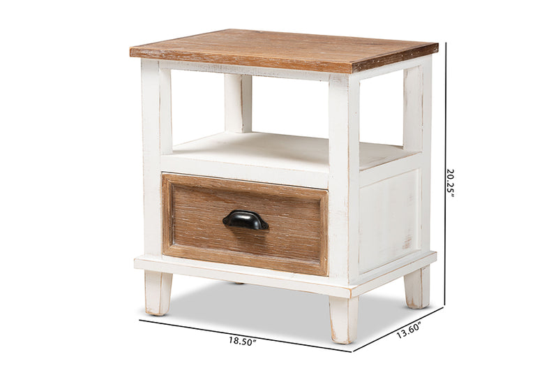 Baxton Studio Glynn Rustic Farmhouse Weathered Two-Tone White and Oak Brown Finished Wood 1-Drawer Nightstand