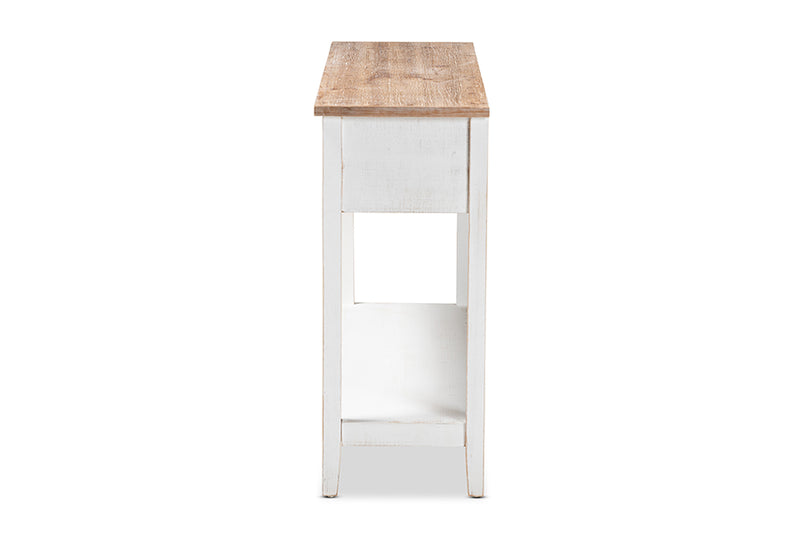 Baxton Studio Benedict Traditional Farmhouse and Rustic Two-Tone White and Oak Brown Finished Wood 3-Drawer Console Table