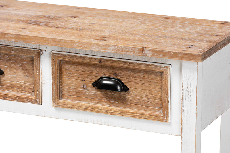 Baxton Studio Benedict Traditional Farmhouse and Rustic Two-Tone White and Oak Brown Finished Wood 3-Drawer Console Table