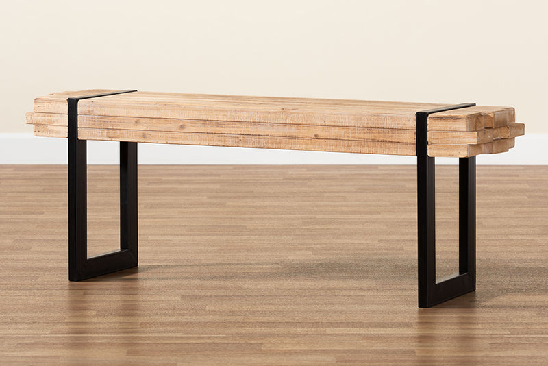 Baxton Studio Henson Rustic and Industrial Natural Brown Finished Wood and Black Finished Metal Bench