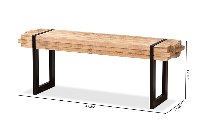 Baxton Studio Henson Rustic and Industrial Natural Brown Finished Wood and Black Finished Metal Bench
