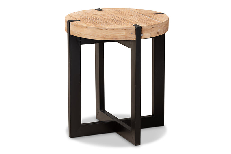 Baxton Studio Horace Rustic and Industrial Natural Brown Finished Wood and Black Finished Metal End Table