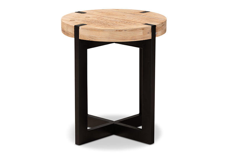 Baxton Studio Horace Rustic and Industrial Natural Brown Finished Wood and Black Finished Metal End Table