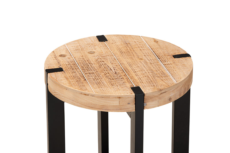 Baxton Studio Horace Rustic and Industrial Natural Brown Finished Wood and Black Finished Metal End Table