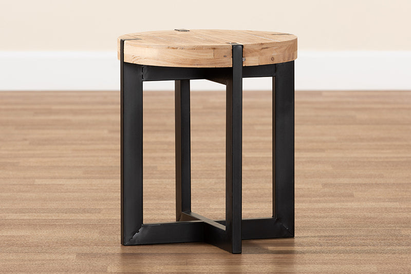 Baxton Studio Horace Rustic and Industrial Natural Brown Finished Wood and Black Finished Metal End Table