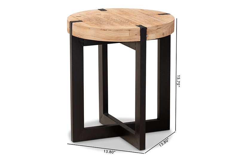 Baxton Studio Horace Rustic and Industrial Natural Brown Finished Wood and Black Finished Metal End Table