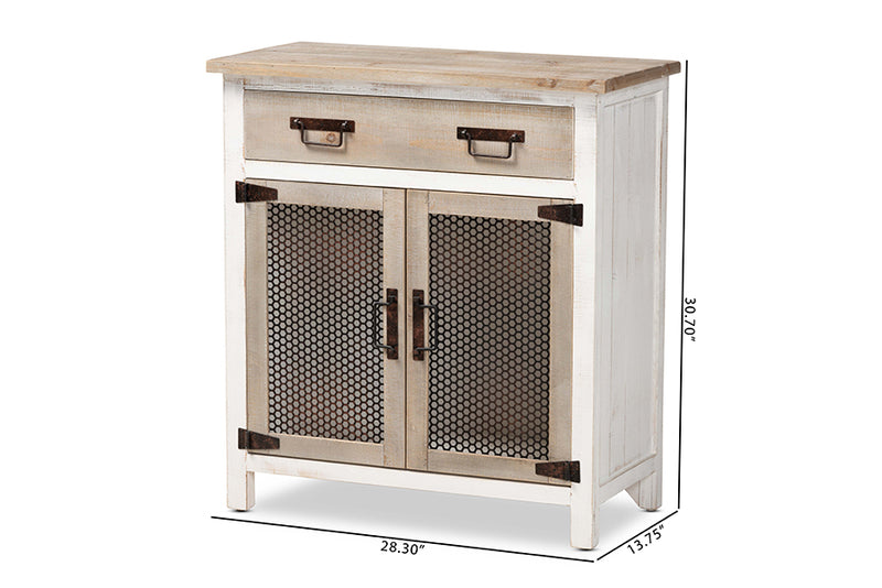 Baxton Studio Deacon Rustic Industrial Farmhouse Weathered Two-Tone White and Oak Brown Finished Wood 2-Door Storage Cabinet