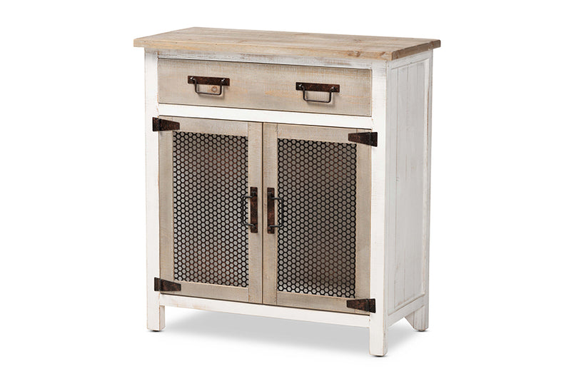 Baxton Studio Deacon Rustic Industrial Farmhouse Weathered Two-Tone White and Oak Brown Finished Wood 2-Door Storage Cabinet