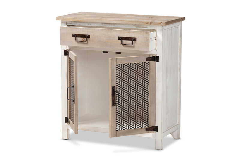 Baxton Studio Deacon Rustic Industrial Farmhouse Weathered Two-Tone White and Oak Brown Finished Wood 2-Door Storage Cabinet