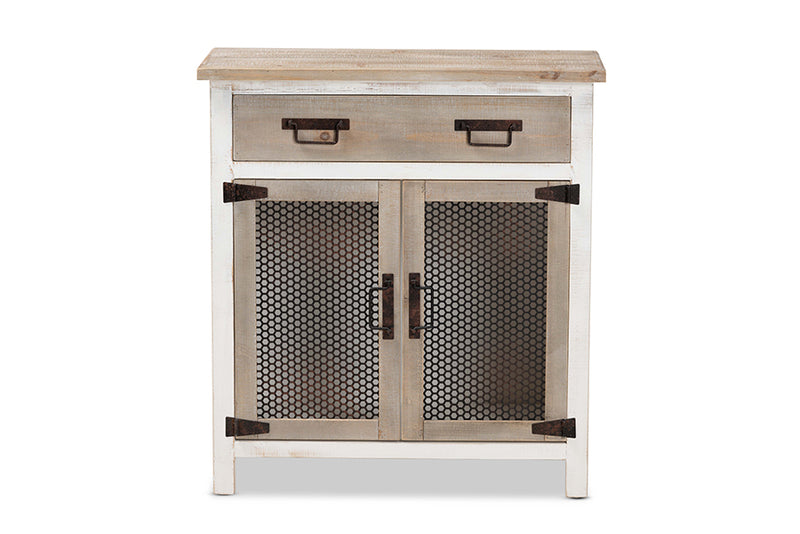 Baxton Studio Deacon Rustic Industrial Farmhouse Weathered Two-Tone White and Oak Brown Finished Wood 2-Door Storage Cabinet