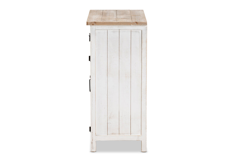 Baxton Studio Deacon Rustic Industrial Farmhouse Weathered Two-Tone White and Oak Brown Finished Wood 2-Door Storage Cabinet