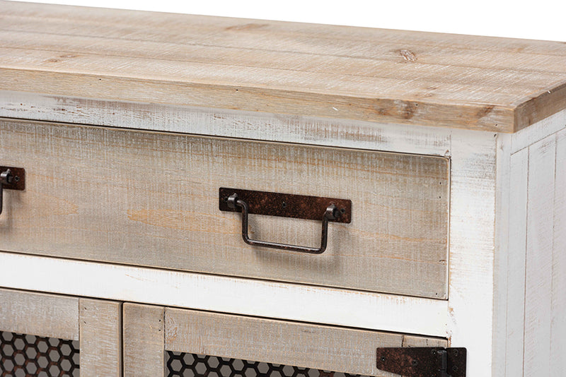 Baxton Studio Deacon Rustic Industrial Farmhouse Weathered Two-Tone White and Oak Brown Finished Wood 2-Door Storage Cabinet
