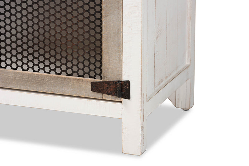 Baxton Studio Deacon Rustic Industrial Farmhouse Weathered Two-Tone White and Oak Brown Finished Wood 2-Door Storage Cabinet