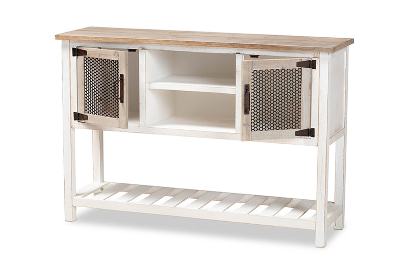 Baxton Studio Deacon Rustic Industrial Farmhouse Weathered Two-Tone White and Oak Brown Finished Wood 2-Door Dining Room Sideboard Buffet