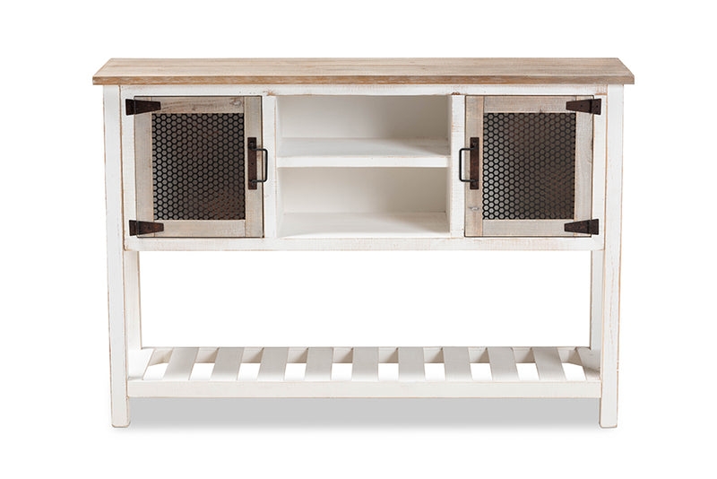 Baxton Studio Deacon Rustic Industrial Farmhouse Weathered Two-Tone White and Oak Brown Finished Wood 2-Door Dining Room Sideboard Buffet