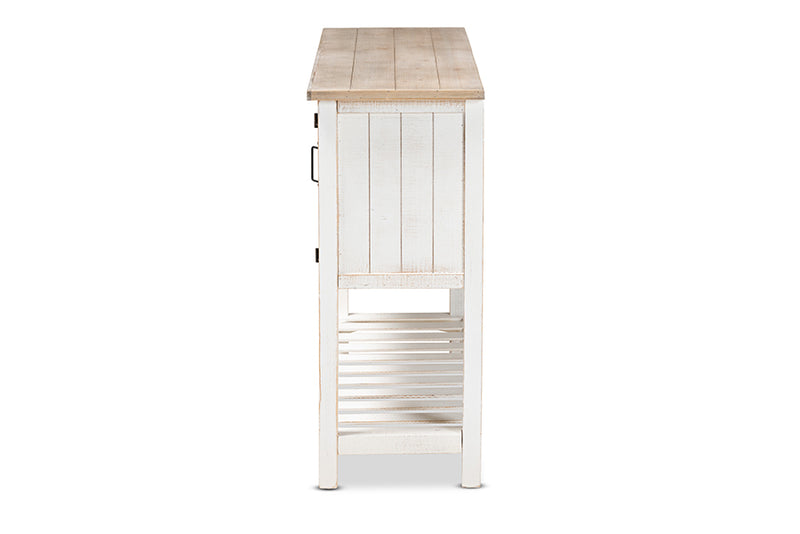 Baxton Studio Deacon Rustic Industrial Farmhouse Weathered Two-Tone White and Oak Brown Finished Wood 2-Door Dining Room Sideboard Buffet