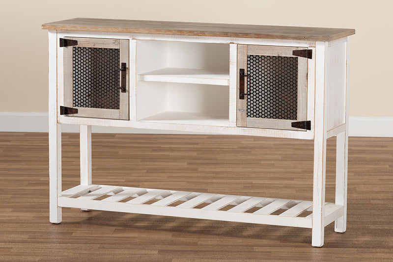 Baxton Studio Deacon Rustic Industrial Farmhouse Weathered Two-Tone White and Oak Brown Finished Wood 2-Door Dining Room Sideboard Buffet