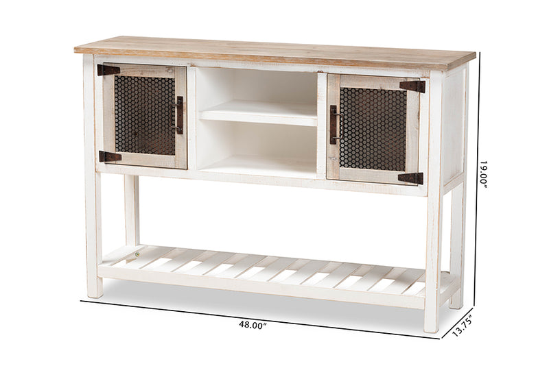 Baxton Studio Deacon Rustic Industrial Farmhouse Weathered Two-Tone White and Oak Brown Finished Wood 2-Door Dining Room Sideboard Buffet