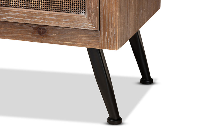 Baxton Studio Calida Mid-Century Modern Whitewashed Natural Brown Finished Wood and Rattan 3-Drawer Storage Cabinet