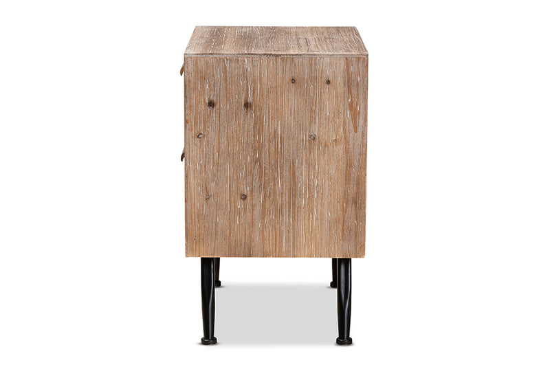 Baxton Studio Calida Mid-Century Modern Whitewashed Natural Brown Finished Wood and Rattan 2-Drawer Nightstand
