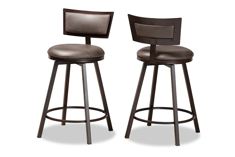 Baxton Studio Danson Modern Industrial Grey Fabric Upholstered and Antique Dark Brown Finished Metal 2-Piece Pub Chair Set