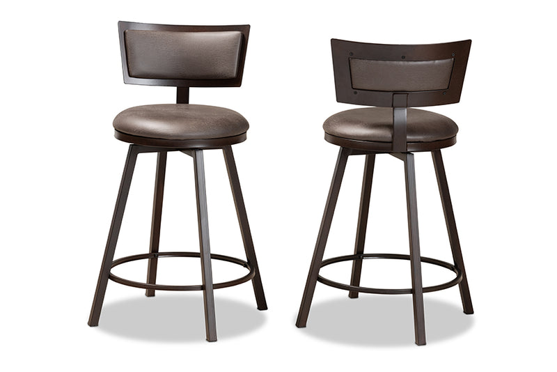 Baxton Studio Danson Modern Industrial Grey Fabric Upholstered and Antique Dark Brown Finished Metal 2-Piece Pub Chair Set
