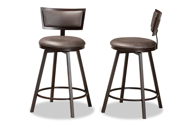 Baxton Studio Danson Modern Industrial Grey Fabric Upholstered and Antique Dark Brown Finished Metal 2-Piece Pub Chair Set