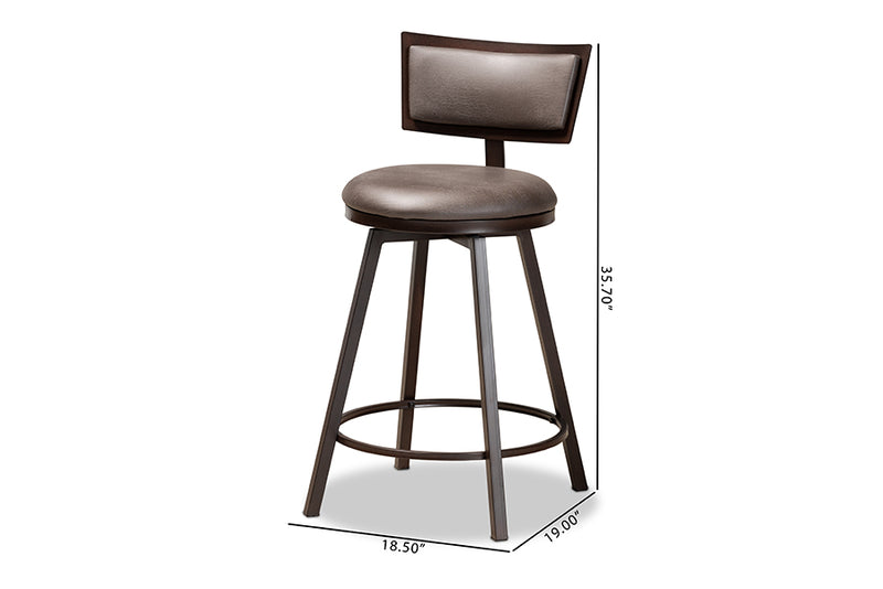 Baxton Studio Danson Modern Industrial Grey Fabric Upholstered and Antique Dark Brown Finished Metal 2-Piece Pub Chair Set