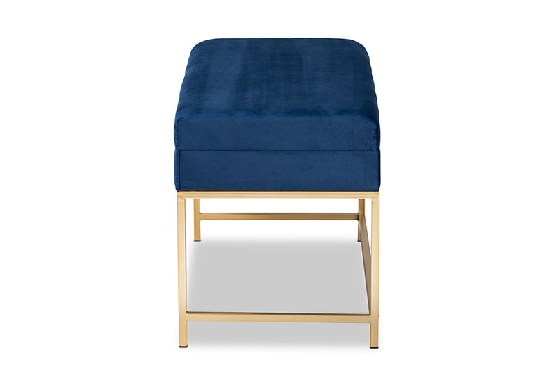 Baxton Studio Aliana Glam and Luxe Navy Blue Velvet Fabric Upholstered and Gold Finished Metal Large Storage Ottoman