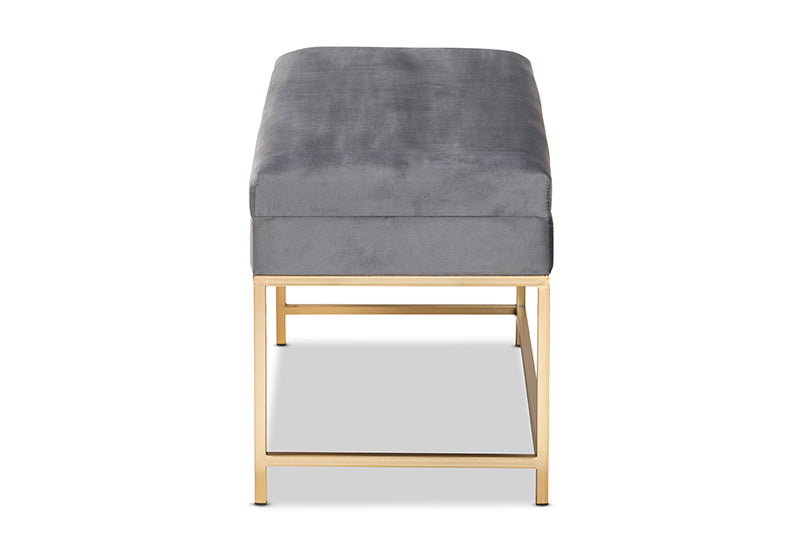 Baxton Studio Aliana Glam and Luxe Grey Velvet Fabric Upholstered and Gold Finished Metal Large Storage Ottoman