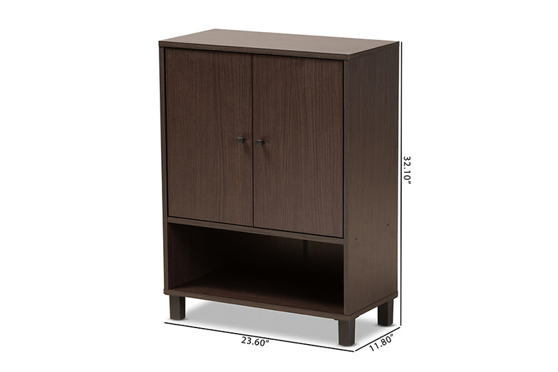 Baxton Studio Rossin Modern and Contemporary Dark Brown Finished Wood 2-Door Entryway Shoe Storage Cabinet with Bottom Shelf