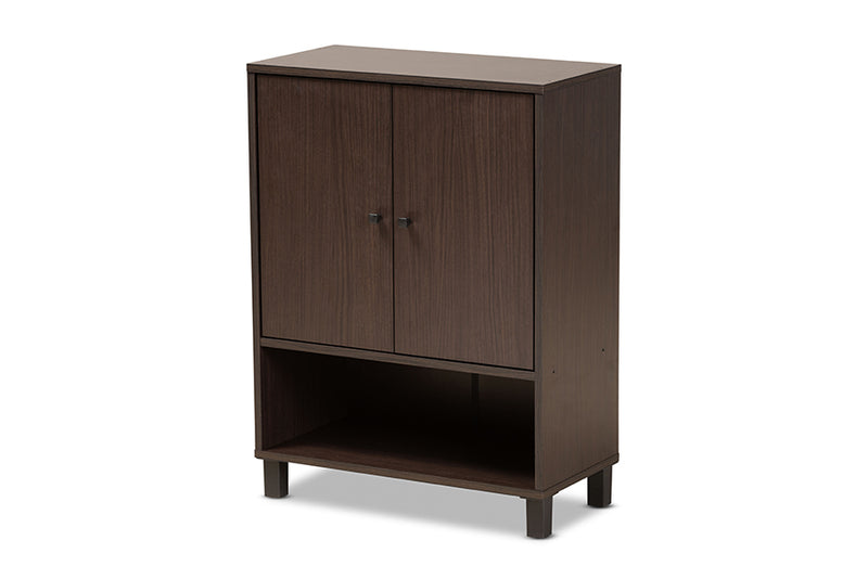 Baxton Studio Rossin Modern and Contemporary Dark Brown Finished Wood 2-Door Entryway Shoe Storage Cabinet with Bottom Shelf