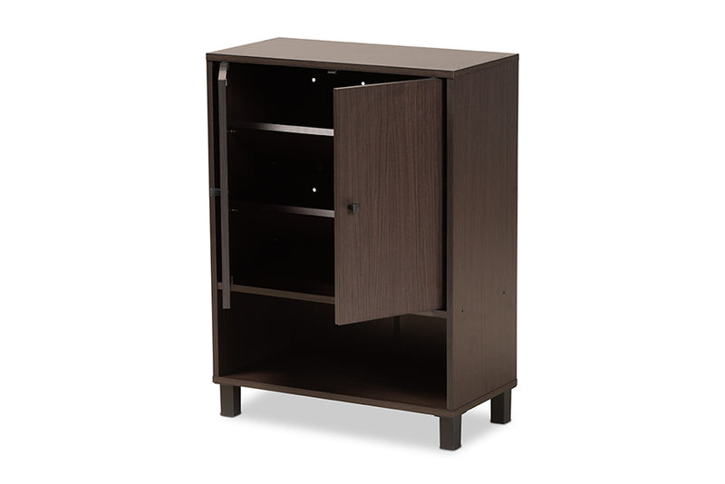 Baxton Studio Rossin Modern and Contemporary Dark Brown Finished Wood 2-Door Entryway Shoe Storage Cabinet with Bottom Shelf