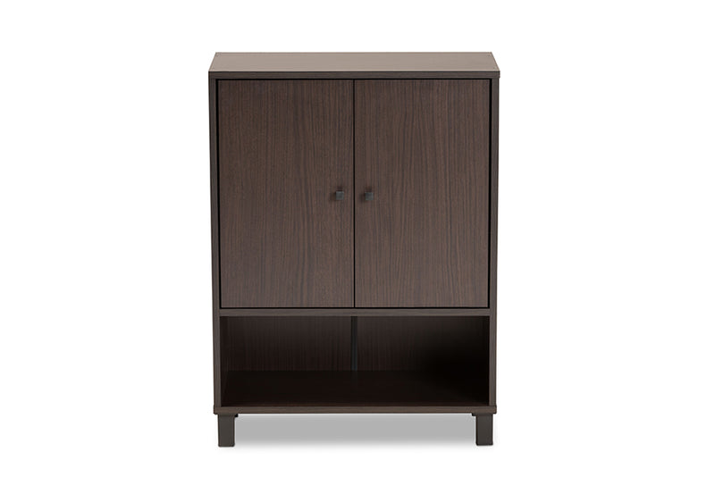 Baxton Studio Rossin Modern and Contemporary Dark Brown Finished Wood 2-Door Entryway Shoe Storage Cabinet with Bottom Shelf