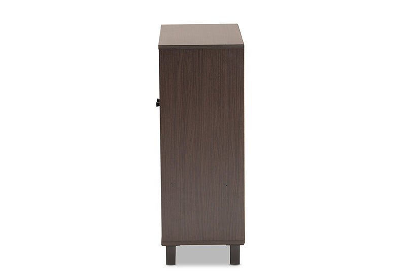Baxton Studio Rossin Modern and Contemporary Dark Brown Finished Wood 2-Door Entryway Shoe Storage Cabinet with Bottom Shelf