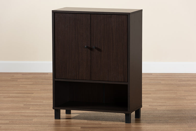 Baxton Studio Rossin Modern and Contemporary Dark Brown Finished Wood 2-Door Entryway Shoe Storage Cabinet with Bottom Shelf