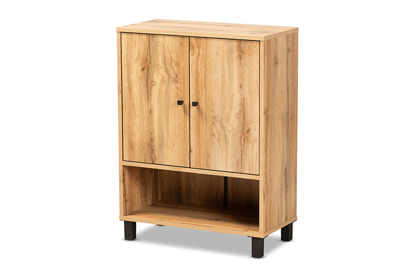 Baxton Studio Rossin Modern and Contemporary Oak Brown Finished Wood 2-Door Entryway Shoe Storage Cabinet with Bottom Shelf