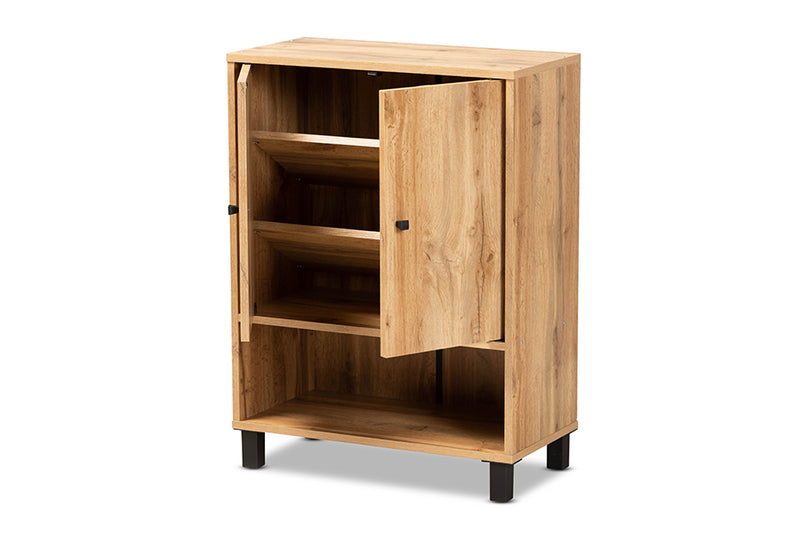 Baxton Studio Rossin Modern and Contemporary Oak Brown Finished Wood 2-Door Entryway Shoe Storage Cabinet with Bottom Shelf