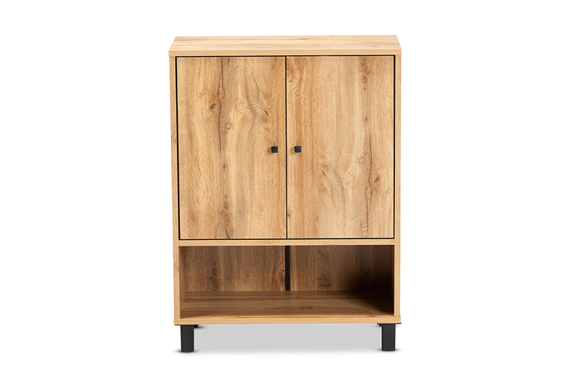 Baxton Studio Rossin Modern and Contemporary Oak Brown Finished Wood 2-Door Entryway Shoe Storage Cabinet with Bottom Shelf