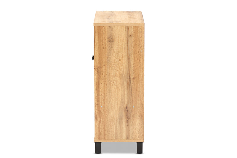 Baxton Studio Rossin Modern and Contemporary Oak Brown Finished Wood 2-Door Entryway Shoe Storage Cabinet with Bottom Shelf