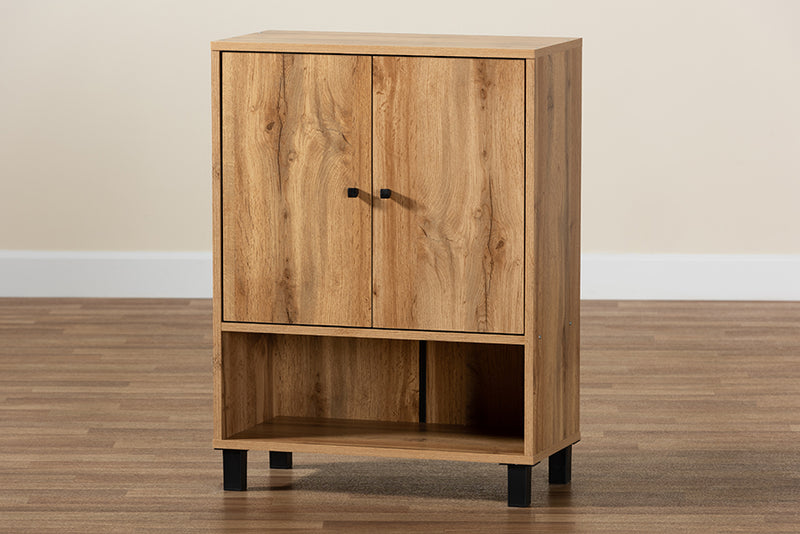Baxton Studio Rossin Modern and Contemporary Oak Brown Finished Wood 2-Door Entryway Shoe Storage Cabinet with Bottom Shelf