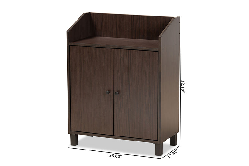 Baxton Studio Rossin Modern and Contemporary Dark Brown Finished Wood 2-Door Entryway Shoe Storage Cabinet with Top Shelf