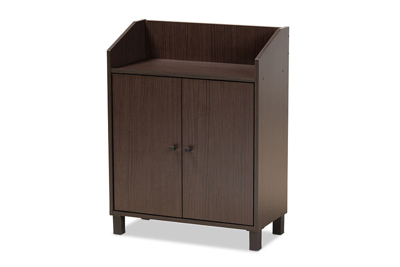 Baxton Studio Rossin Modern and Contemporary Dark Brown Finished Wood 2-Door Entryway Shoe Storage Cabinet with Top Shelf