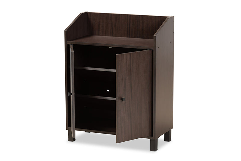 Baxton Studio Rossin Modern and Contemporary Dark Brown Finished Wood 2-Door Entryway Shoe Storage Cabinet with Top Shelf