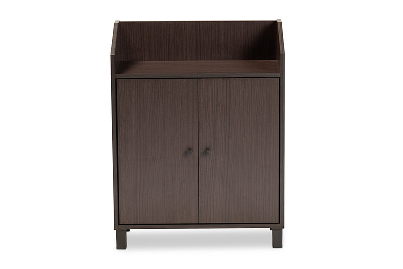 Baxton Studio Rossin Modern and Contemporary Dark Brown Finished Wood 2-Door Entryway Shoe Storage Cabinet with Top Shelf