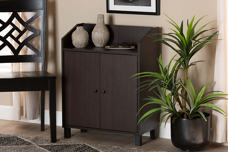 Baxton Studio Rossin Modern and Contemporary Dark Brown Finished Wood 2-Door Entryway Shoe Storage Cabinet with Top Shelf